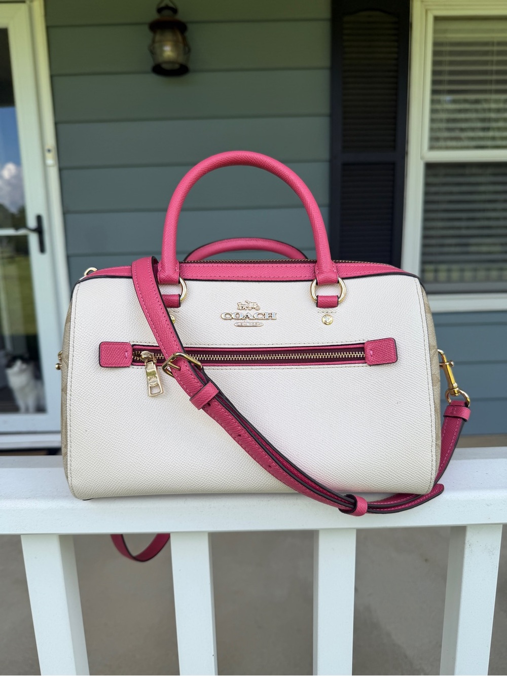 Coach Rowan Satchel Pink, Cream, & Signature Canvas Tritone